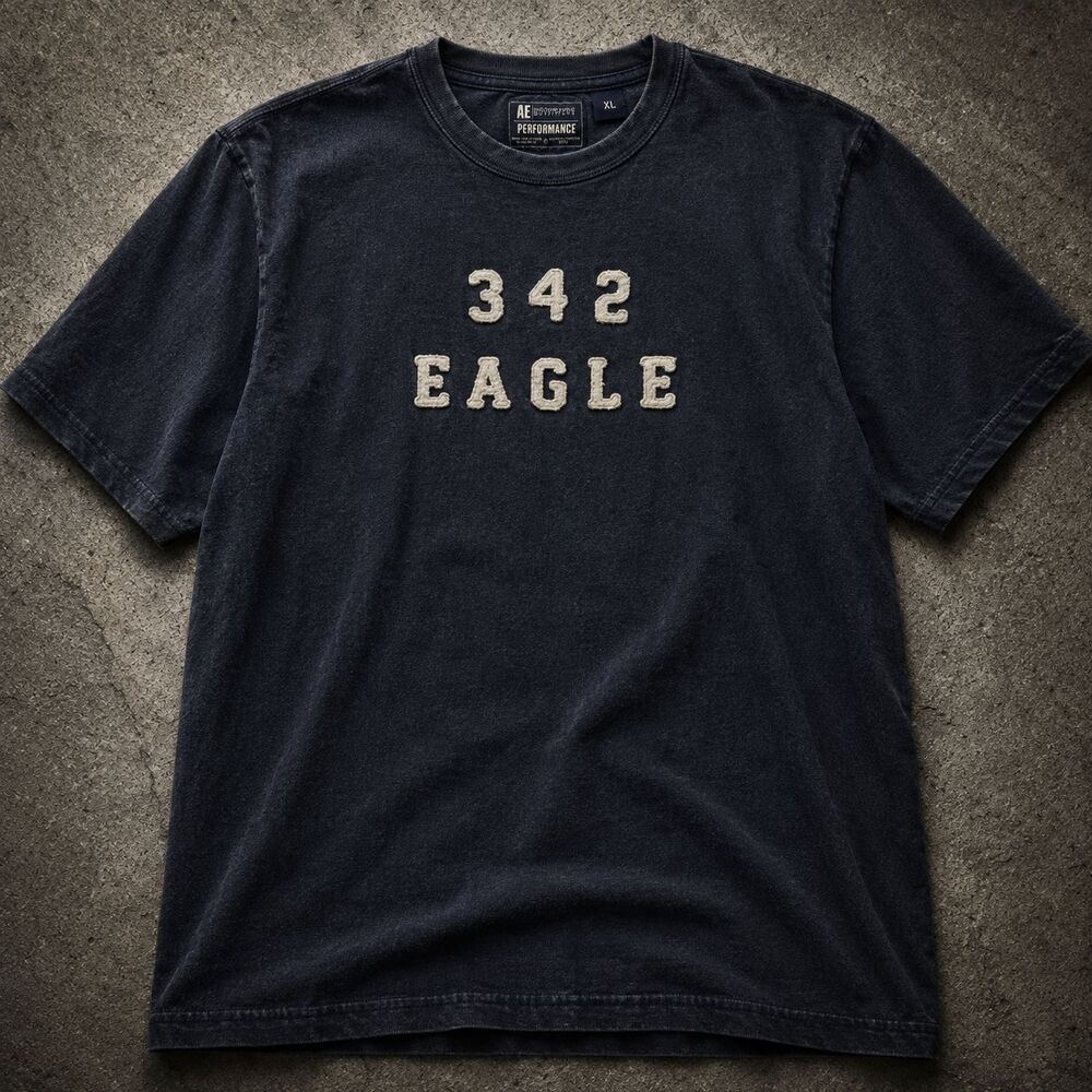 Y2K American Eagle Faded Navy Flocked Logo 342 AE T Shirt Mens XL